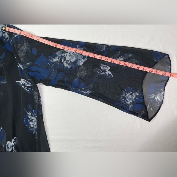 Carmen Marc Valvo Floral Black and Blue Sheer Layer Dress Size XL - Picture 9 of 10